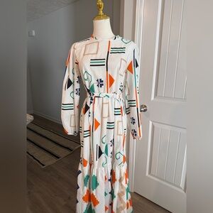 Geometric Print Long Sleeve Dress